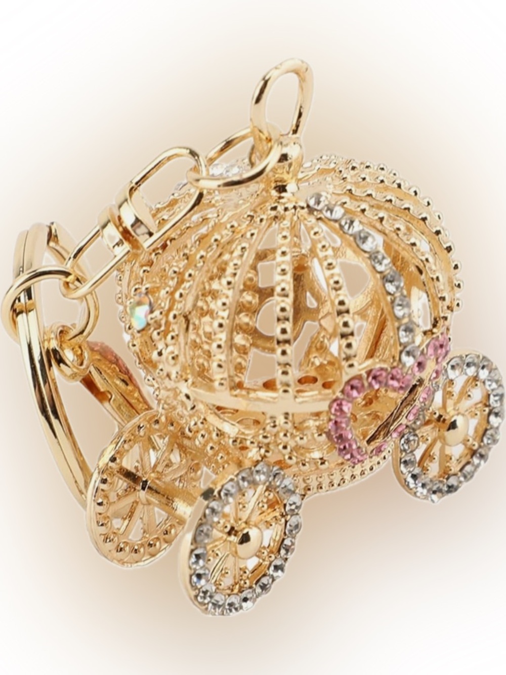 Gold & Pink Crown Carriage Crystal Keychain Bag Charm 3D - Picture 7 of 7